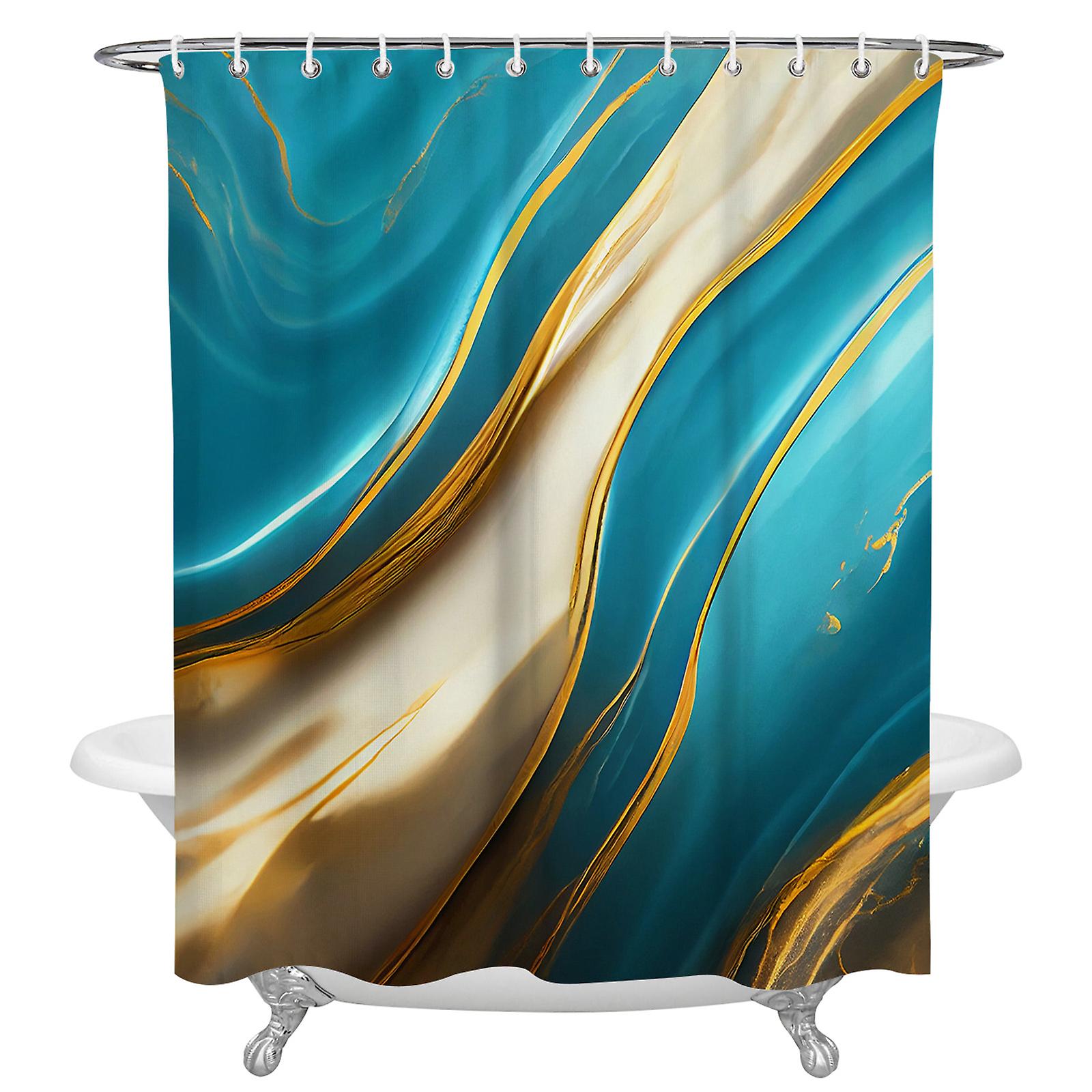 Printed Curtains Texture de marbre Aqua Rideau de douche Imperméable à l’eau Rideau de bain Home Dec