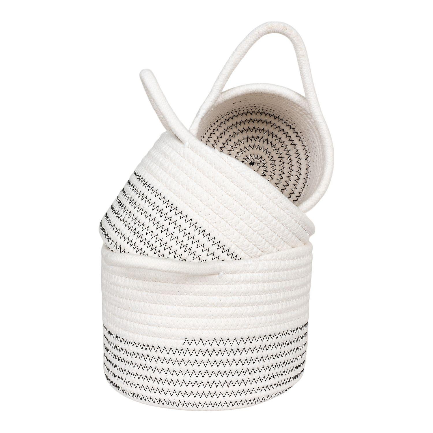 3 cestini rotondi in cotone bianco e grigio
