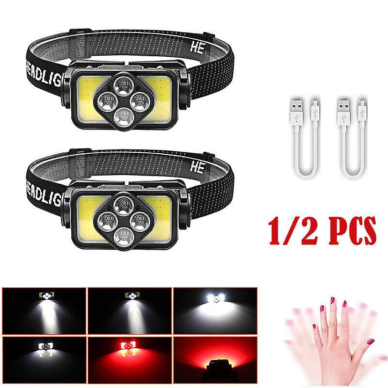 COB LED Sensor Head Lamp Induction Headlamp Built-in Battery Flashlight USB Rechargeable Head Torch 5 Lighting Modes Headlight - 39
