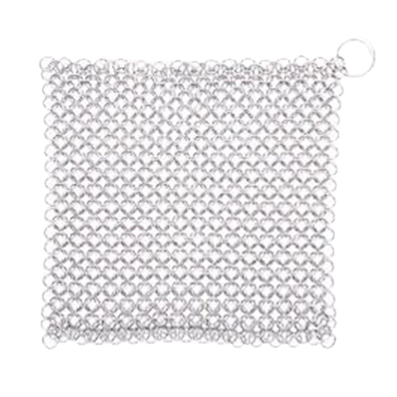 Square Cast Iron Skillet Cleaner with Hanging Ring Practical Efficient Chainmail Cleaning Scrubber