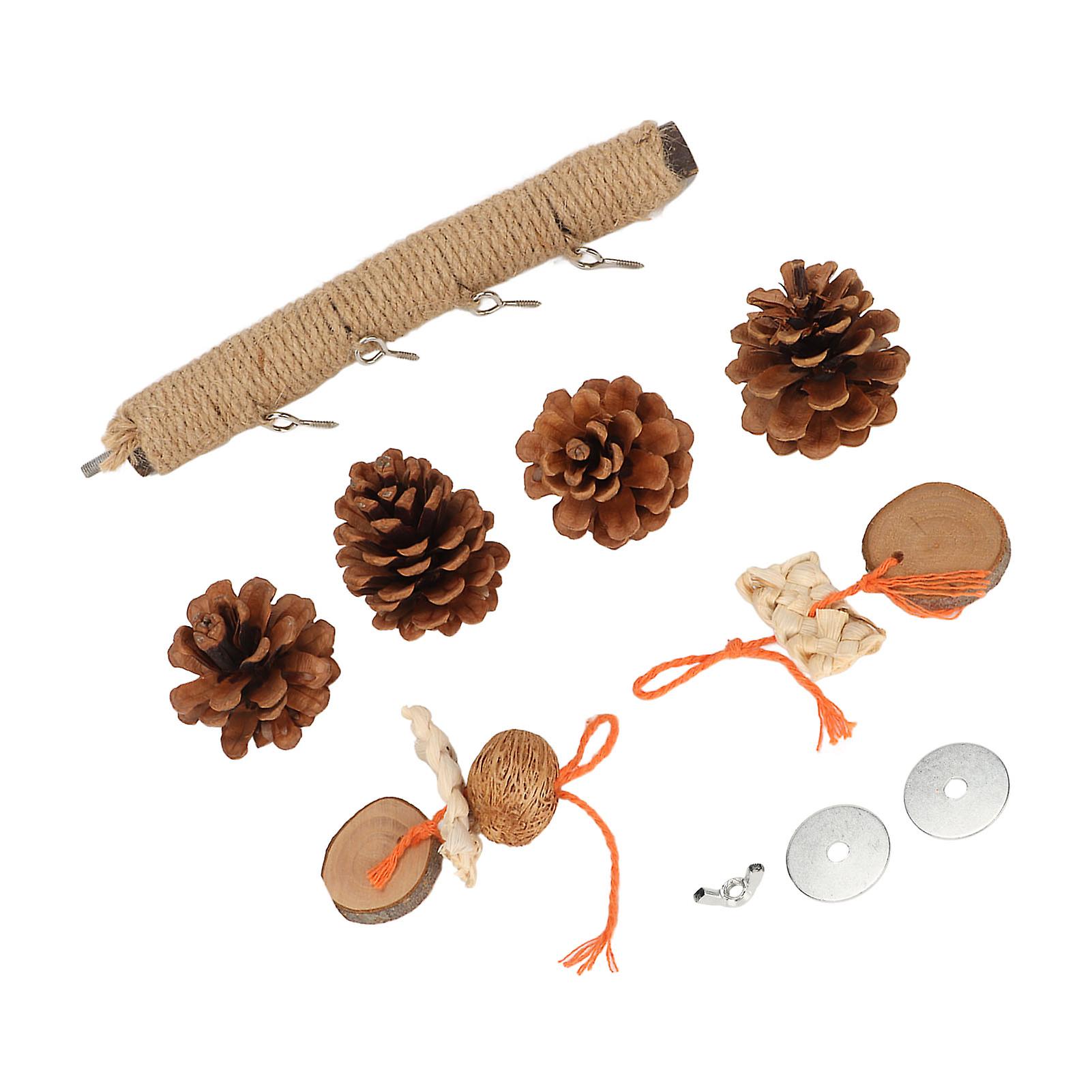 Parrot Pine Cones Stand Toy Rattan Balls Hemp Rope Weaving Wood Parrot Perch for Small Birds Budgies Cockatiels S 
