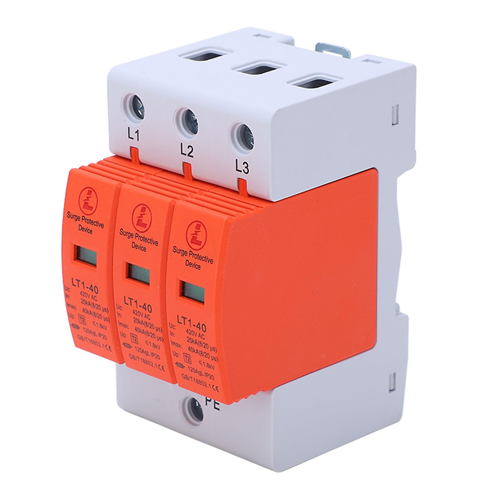Fictory AC Surge Protector Fictory Surge Protective Device Breaker, 3-Phase AC420V, 20-40KA Wall Mount Surge Protector for Home Improvement
