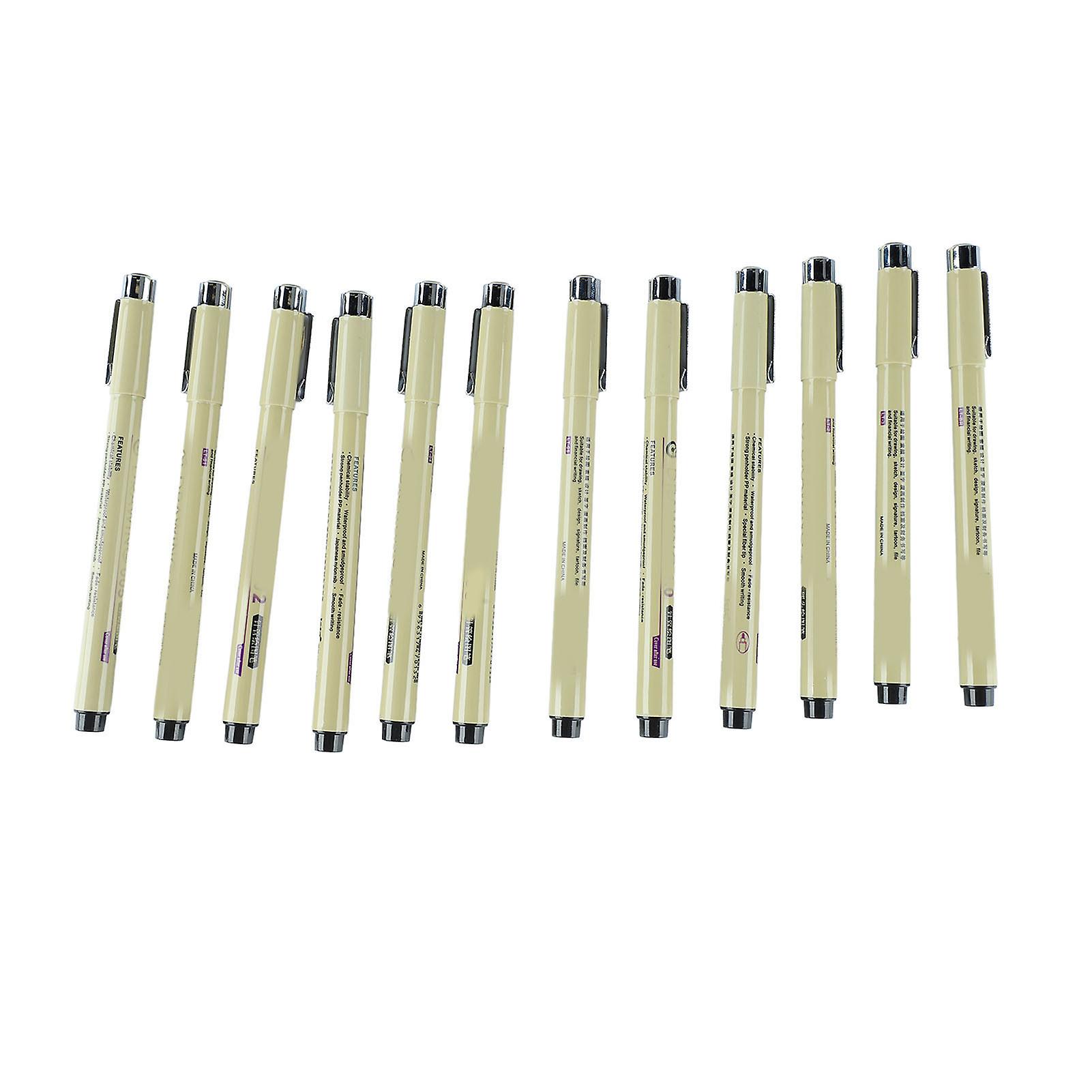 12pcs Waterproof Fine Tip Pens Quick Drying Smoothly Writing Nylon Nibs Fine Point Pen with Pen Clip for Design Drafting