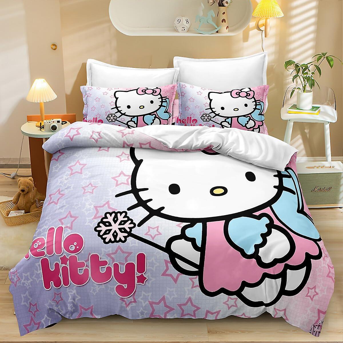 3 peças 3d gatinho flores impresso jogo de cama de microfibra com fronha, presentes para meninos meninas quarto, 1 capa de edredom com 2 fronhas rei