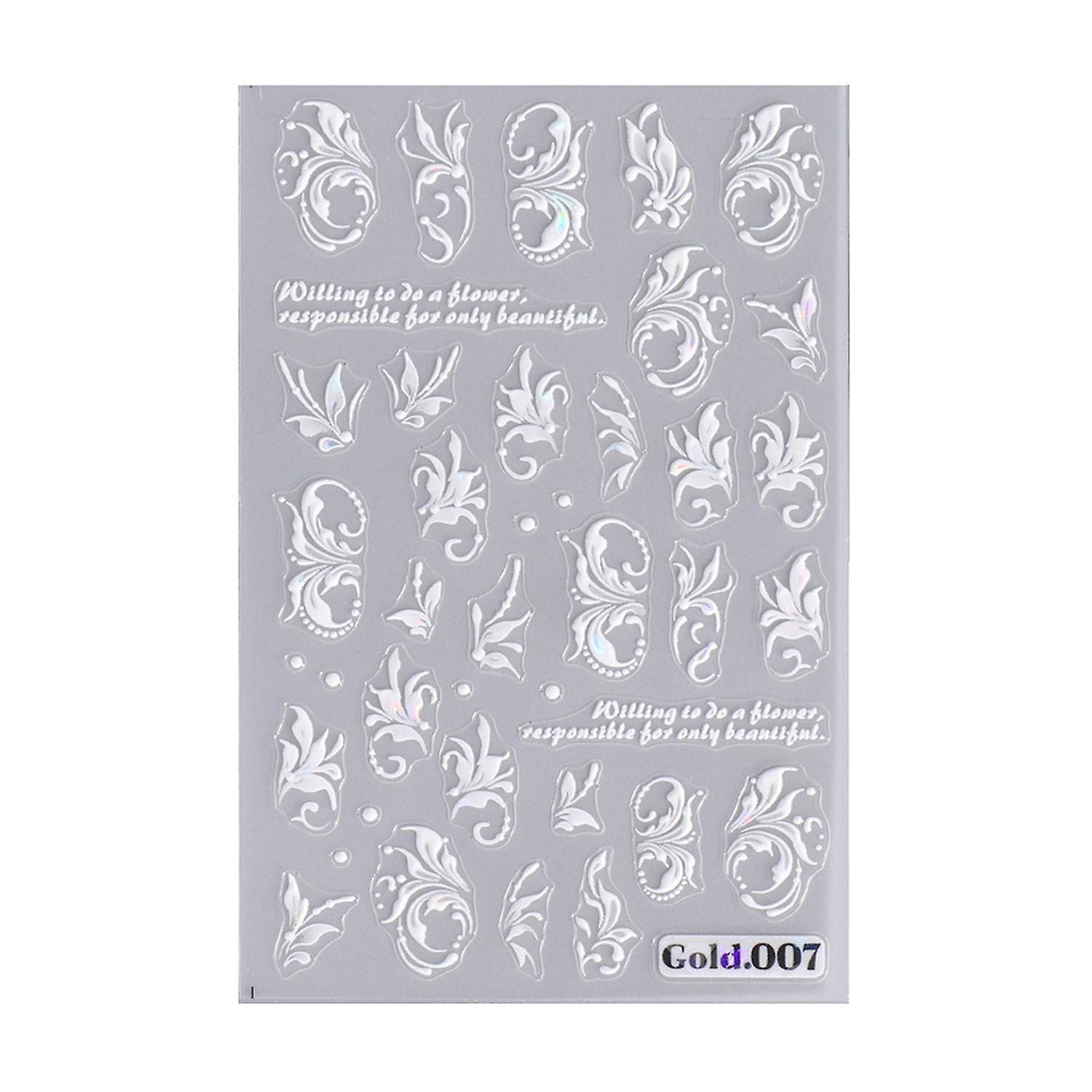 Embossed Nails Art Stickers Creative Engraved White Butterfly Pattern Manicure Decals Exquisite DIY