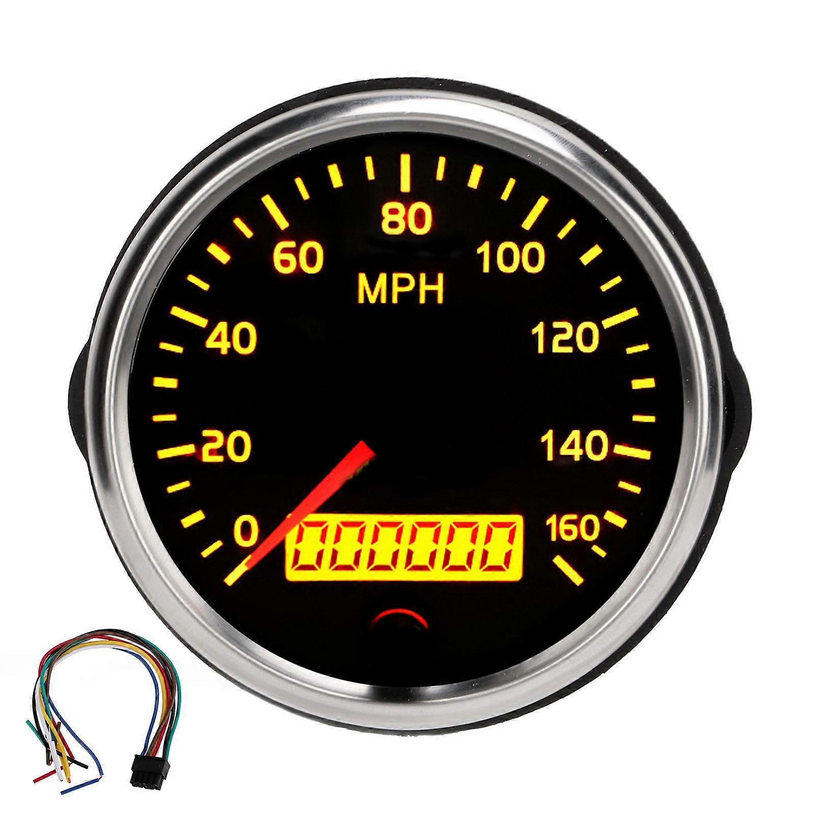 3.3in 12V/24V Speed Meter 0‑160MPH Speed Gauge LCD Display with White Amber Backlight for Car Truck Boat