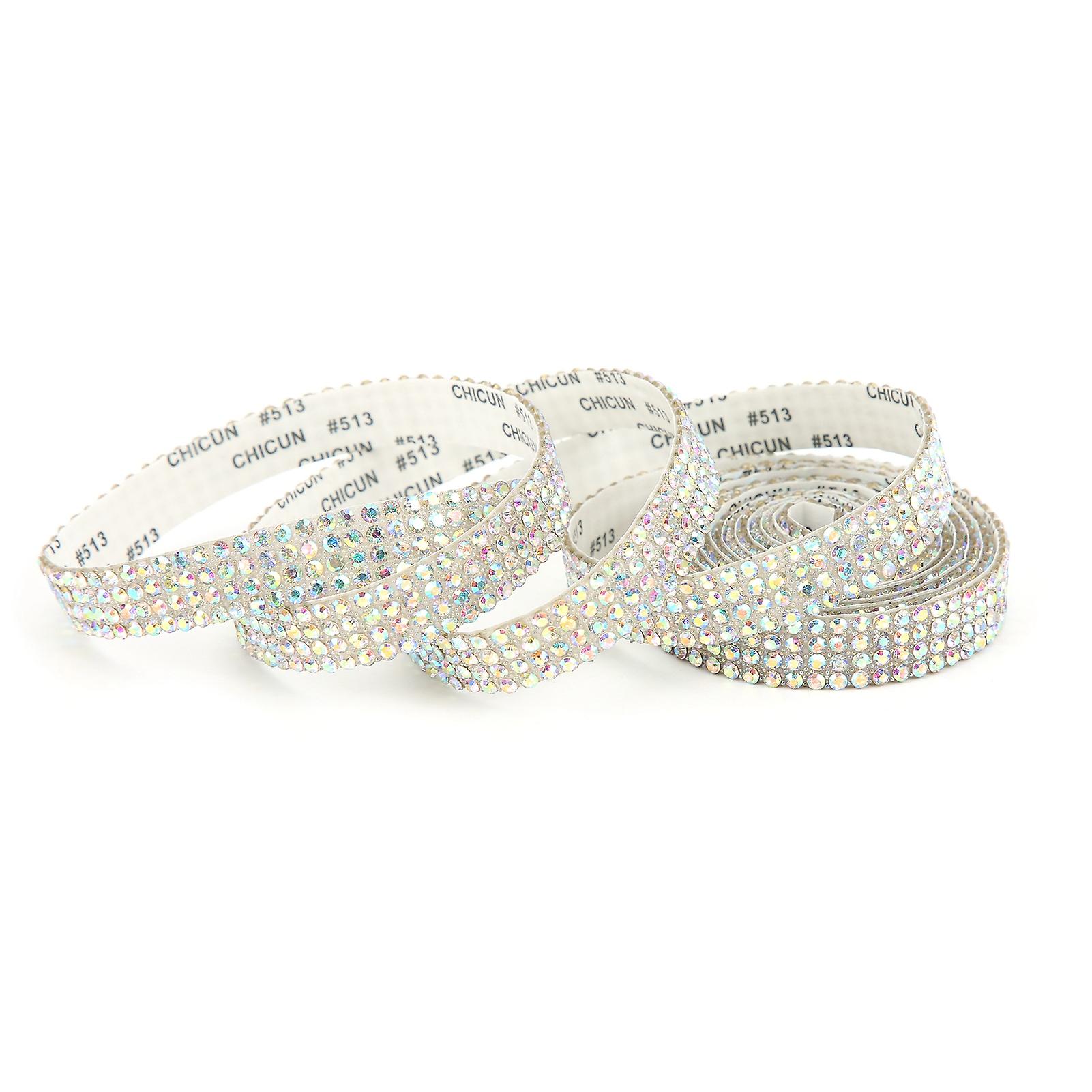 Rhinestone Ribbon 4 Rows Adhesive Bling Tape AB Color 1pc