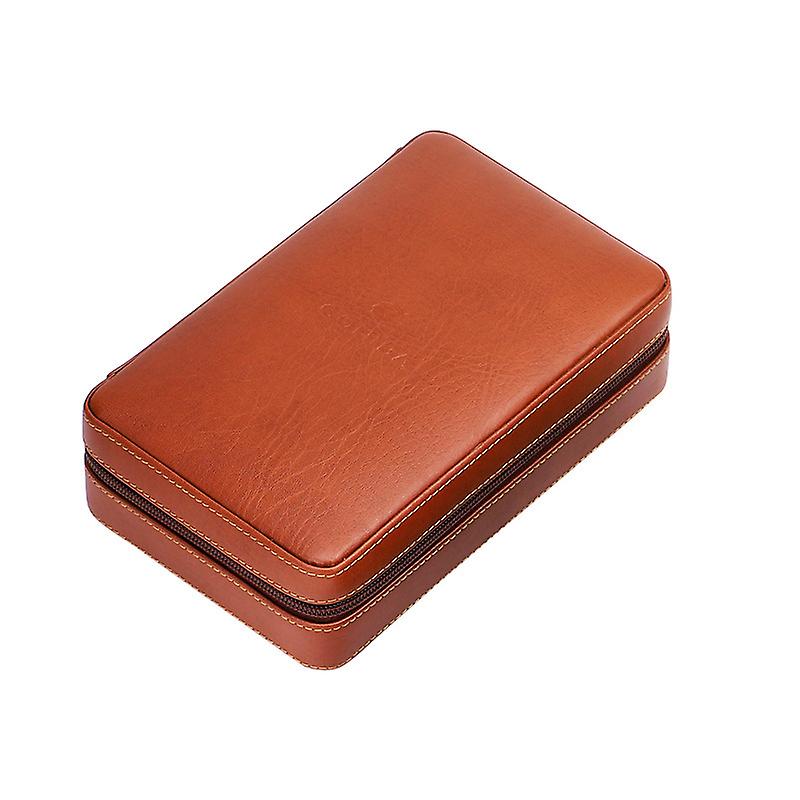 betterlife Portable Cigar Box Cedar Wood Cigar Cutter Lighter Case Creative Travel Cigar Tool Leather Case Collection Box Brown