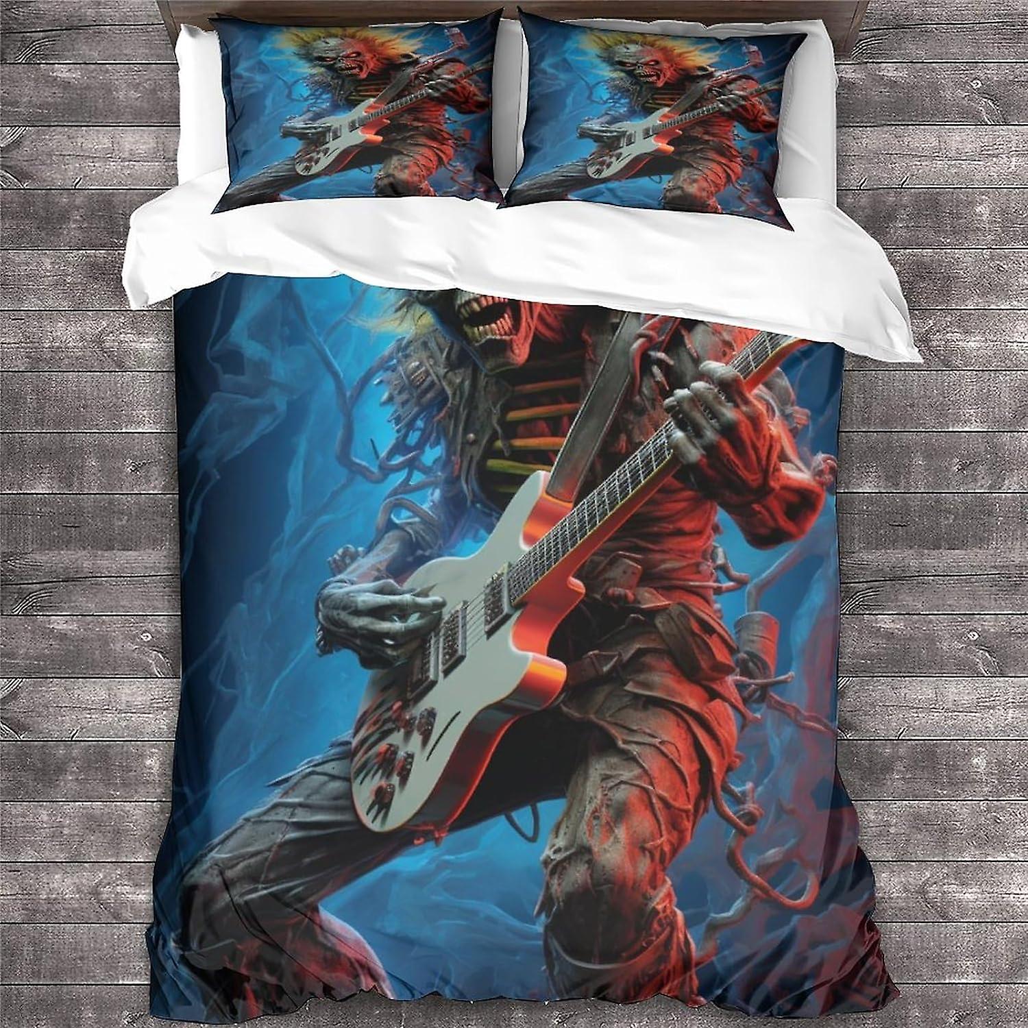 Rock 'n' Roll Poszwa na kołdrę Heavy Metal Gitara Drukowana pościel Zestaw pościeli Miękka poszewka z mikrofibry Skull Quilt z zapięciem na zamek błyskawiczny King
