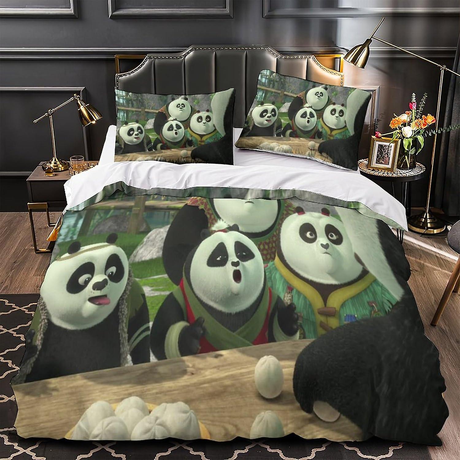HOUKIG Kung Fu Panda Duvet Cover Modern 3 Pcs Anime Characters Bedding Set Size Quilt Cover Pattern Bedding Set Double