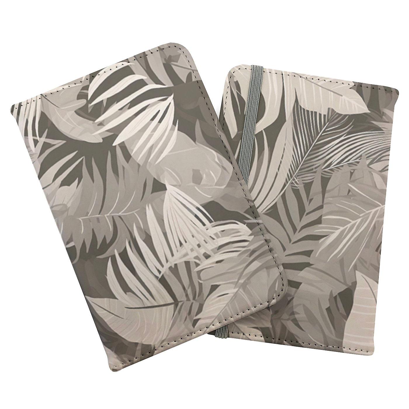 Grey Brown Tropical Leaves Passport Cover