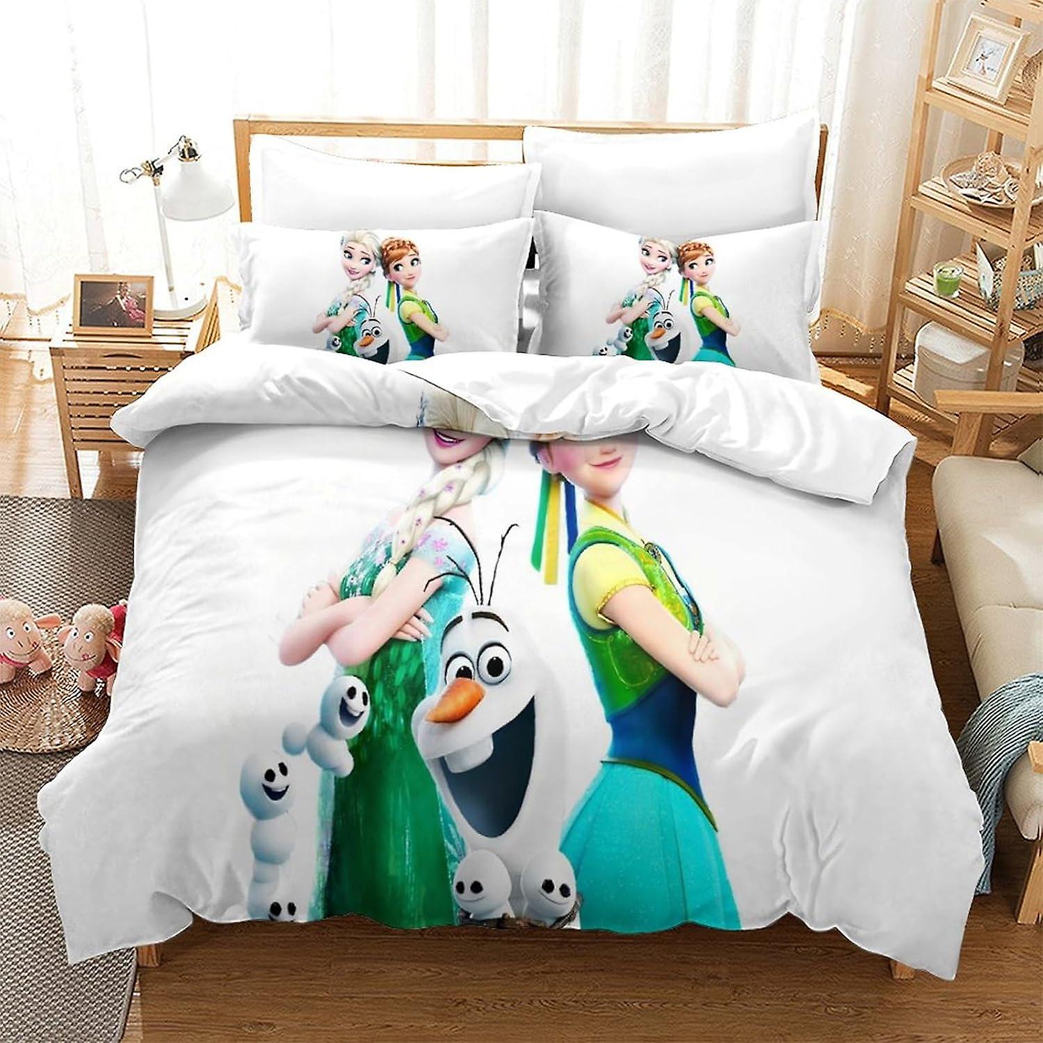 SFYYAYJJ Bedding Set Double Size Bedding Frozen Printed Duvet Cover Super Soft Hypoallergenic Microfiber Quilt Cover with Pillowcase with Zipeer Closu