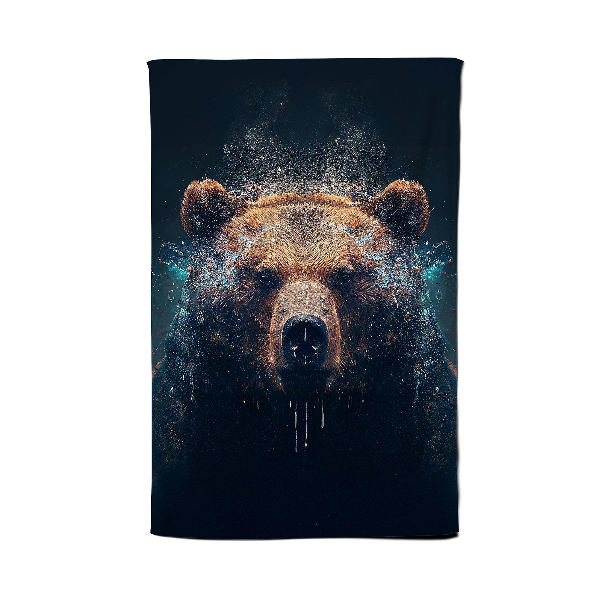 Brown Bear Face Splashart Tea Towel