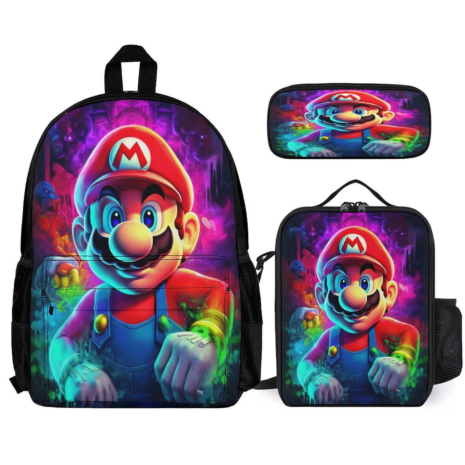Super Mario Backpack 3 Piece Set Laptop Backpack with Pencil Case Lunch Bag Combination