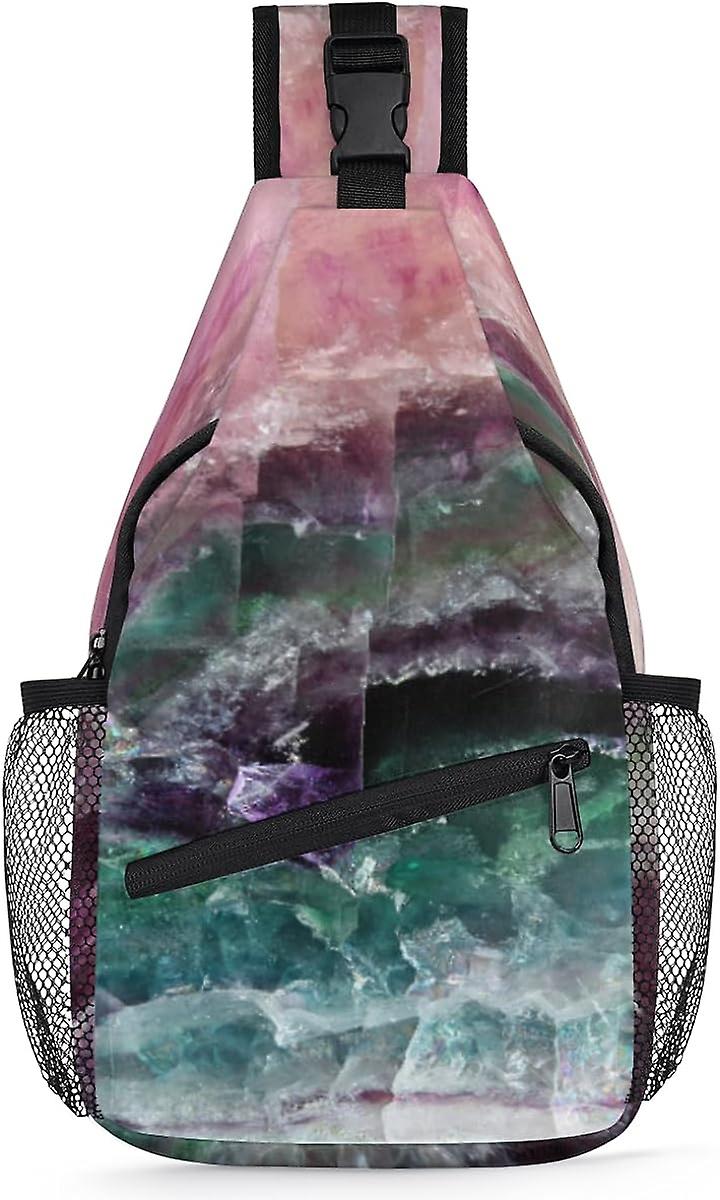 AQ00447蛍石パターンスリングバックパック風光明媚なパターンクロスボディバッグ多目的クロスボディバッグ旅行ハイキングチェストバッグカジュアルデイバッグ、A