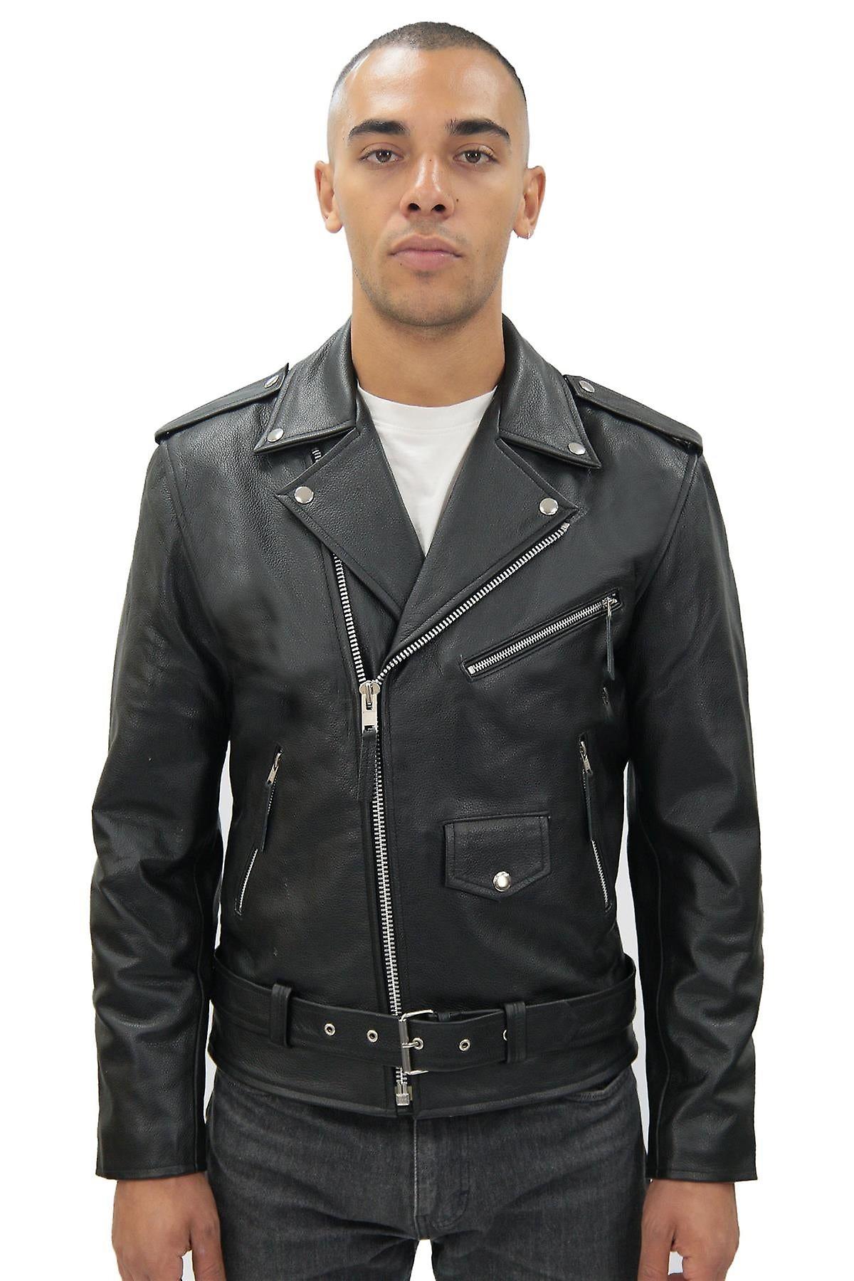 thumbnail image 2 of SANJUT USA Men's Genuine Buffalo Leather Motorcycle Jacket – Brando Style, Black (S-XXL) 2 of 4