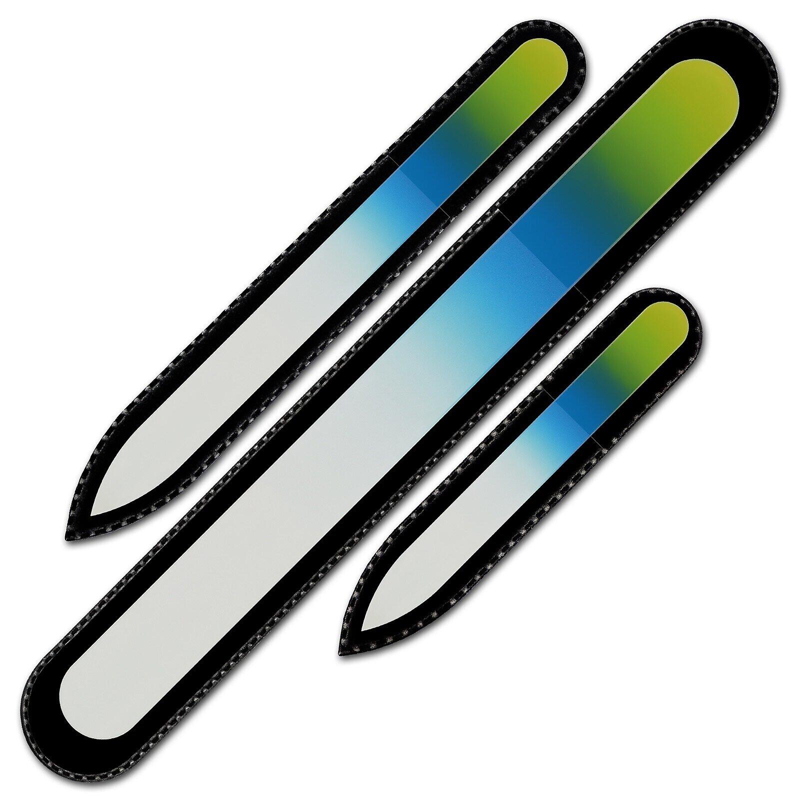 Set of 3 Rainbow Crystal Nail Files, Hand made of Czech tempered glass R-BMS9 - Yellow Blue