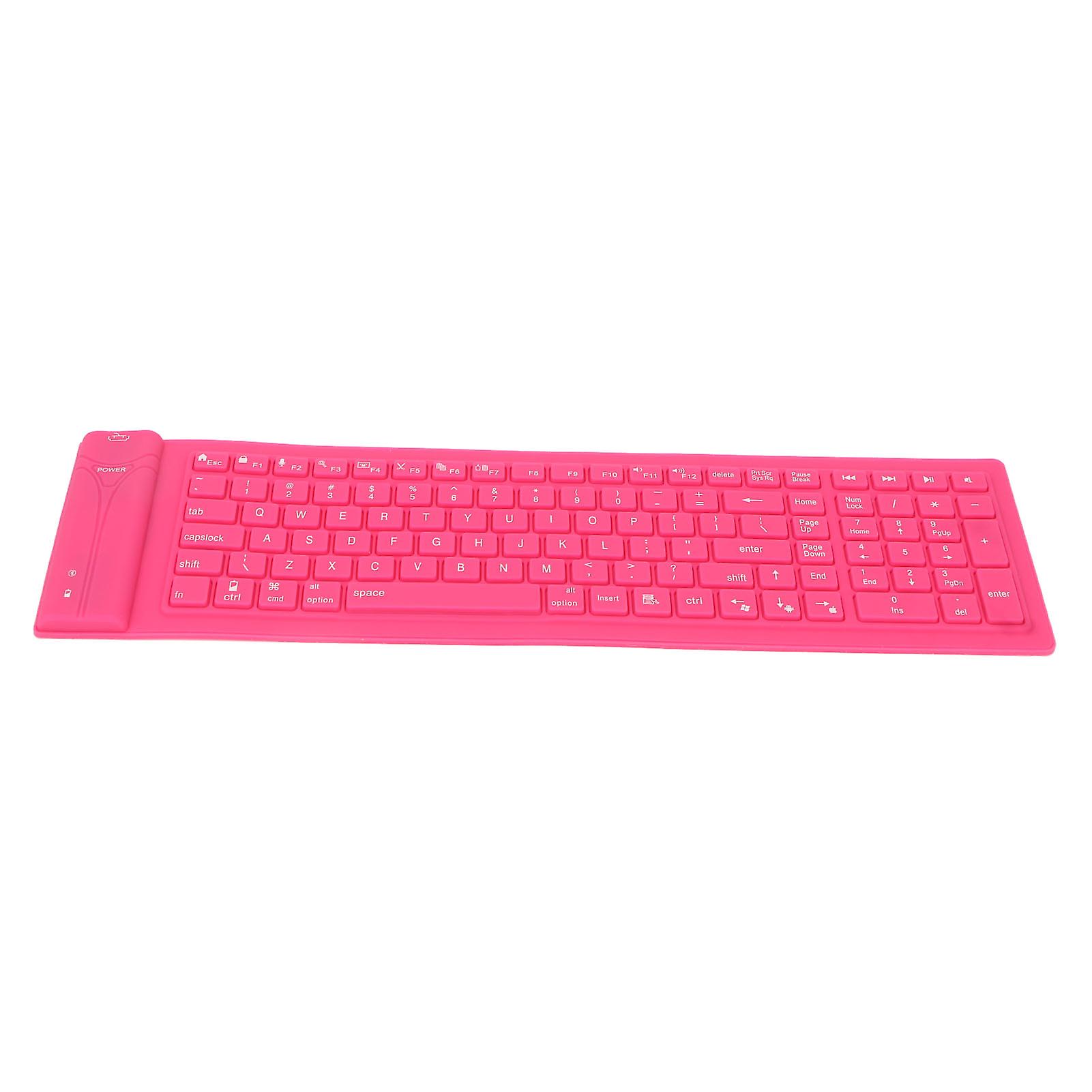 Foldable Silicone Keyboard 108 Keys Waterproof Full Sealing Design Mute Typing Foldable Keyboard Pink 