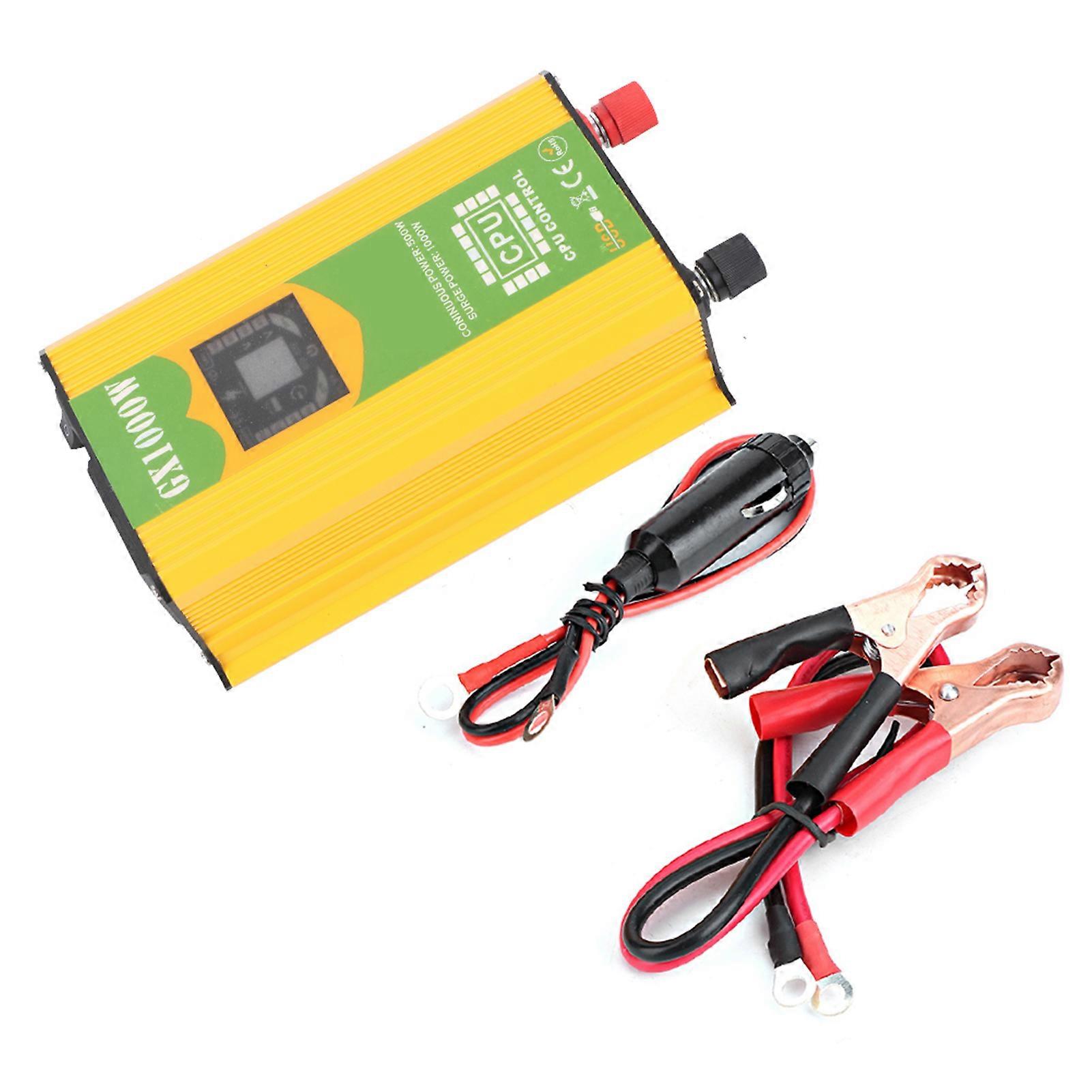 500W/1000W Car Inverter Auto Power Inverter Voltage Convertor Transformer 12V to 110V LCD DisplayYellow E2U511