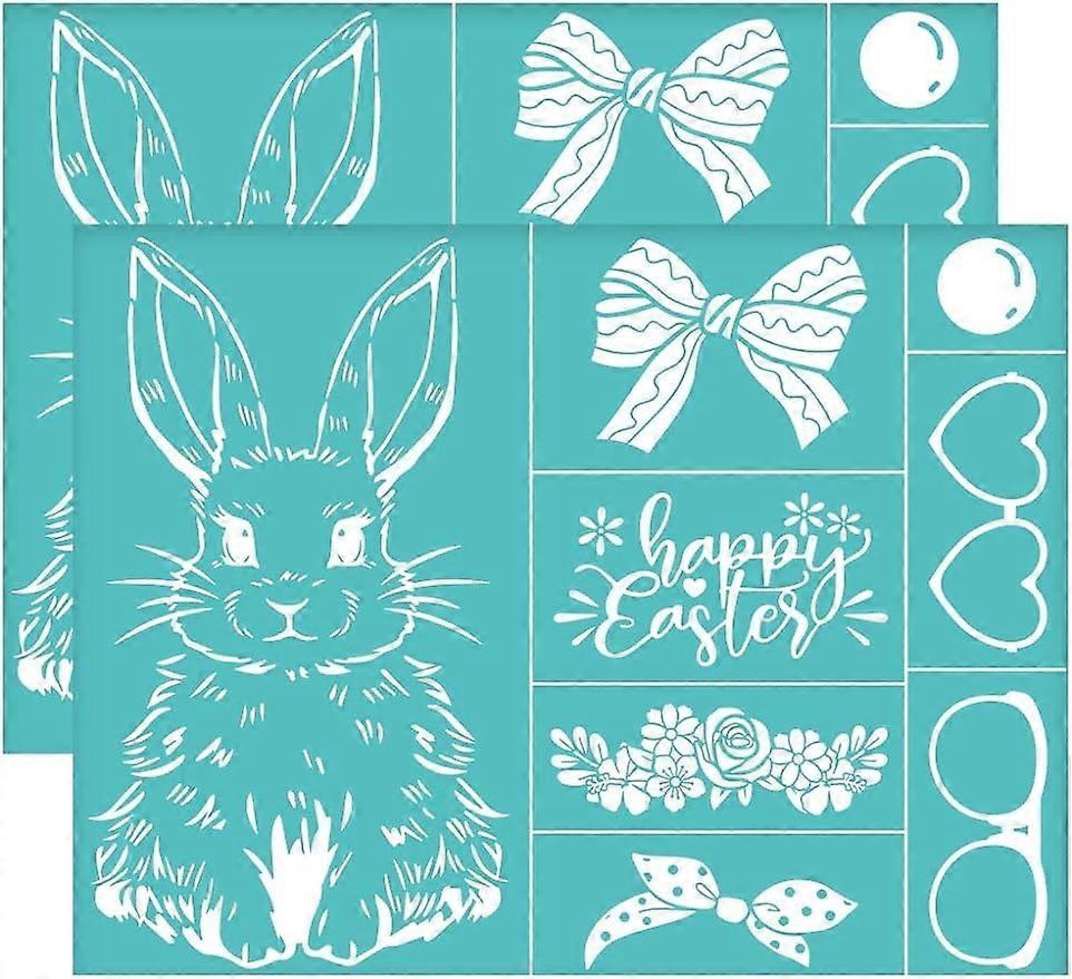 2Pcs 11x8.6 Inch Layered Easter Bunny Self-Adhesive Silk Screen Printing Stencil Rabbit Bowknot Flower Silk Screen Stencil Happy Easter Mesh Stencils