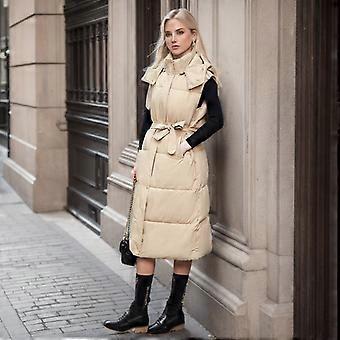 Chaleco Largo Acolchado Para Mujer Sin Mangas - Con Capucha, Relleno De Algodón Y Cremallera Frontal | Ideal Para Otoño E Invierno