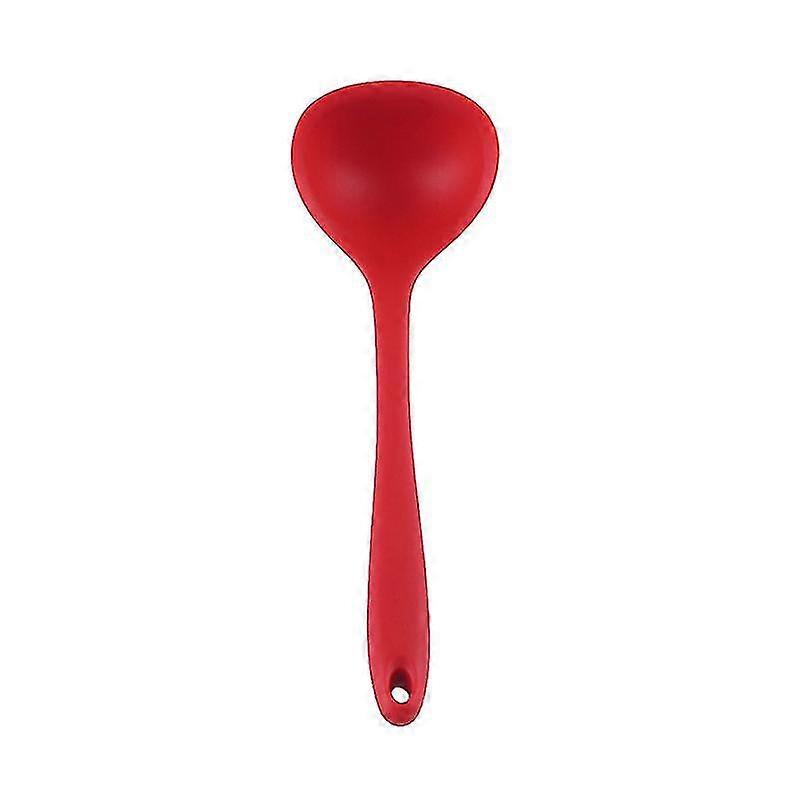 Non-stick Silicone Soup Spoon Long Handle Cooking Spoons Solid Color Food Serving Soup Ladle Cookware Kitchen Utensil For Home Restaurant (red)