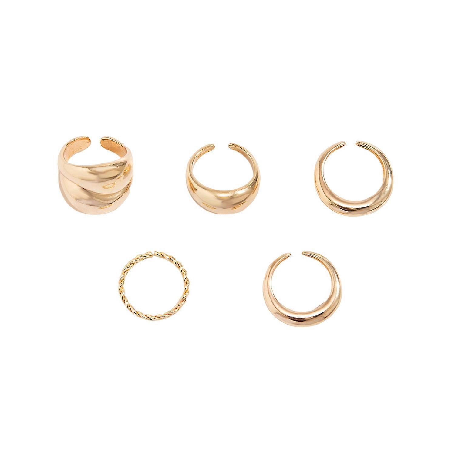 1Set Women Open Rings Mullti Shape Smooth Solid Color Electroplated Arced Shape Stackable Adjustable