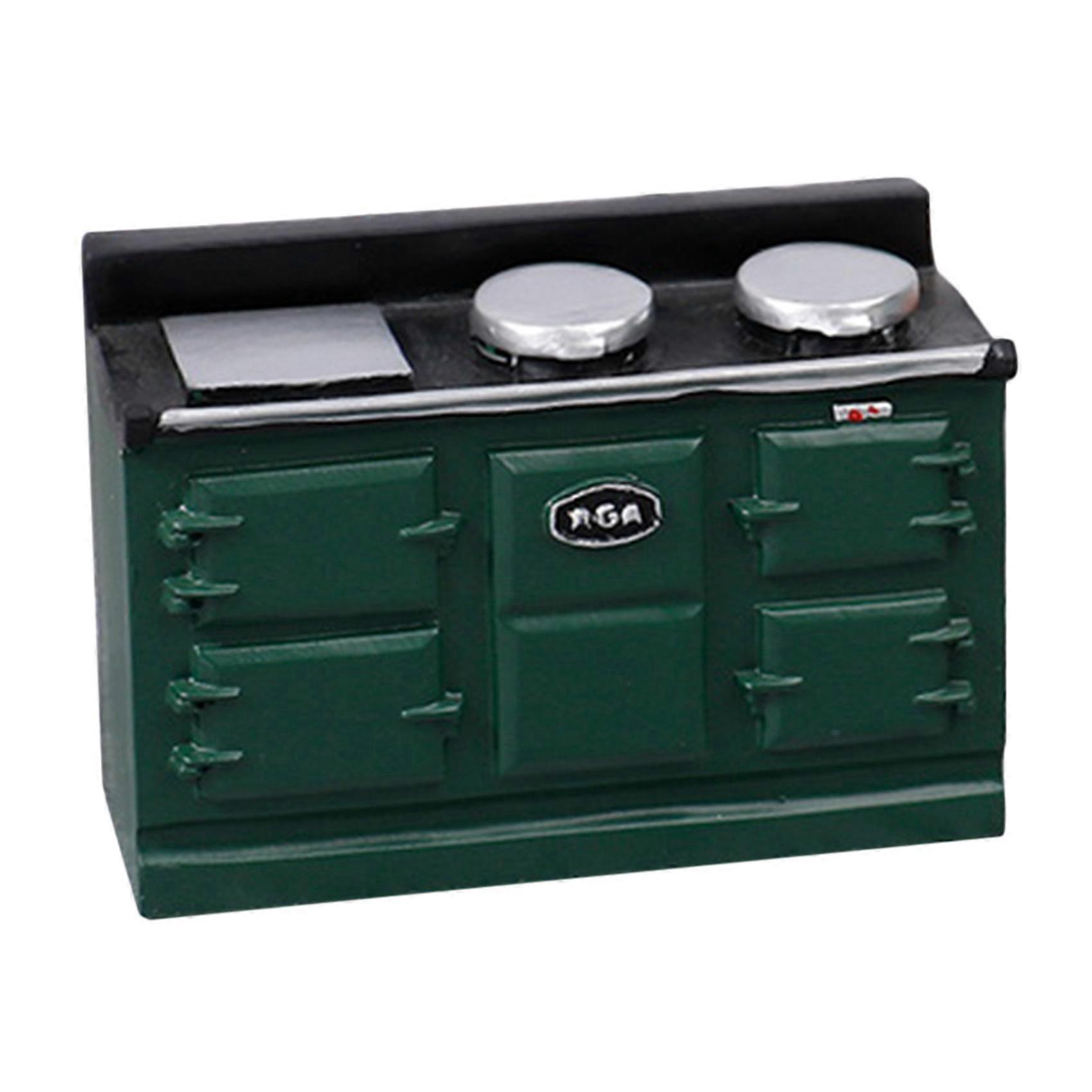 1/12 Miniature Gas Stove Simulation Three-Hole Heat Transfer Stove for Accessories Green
