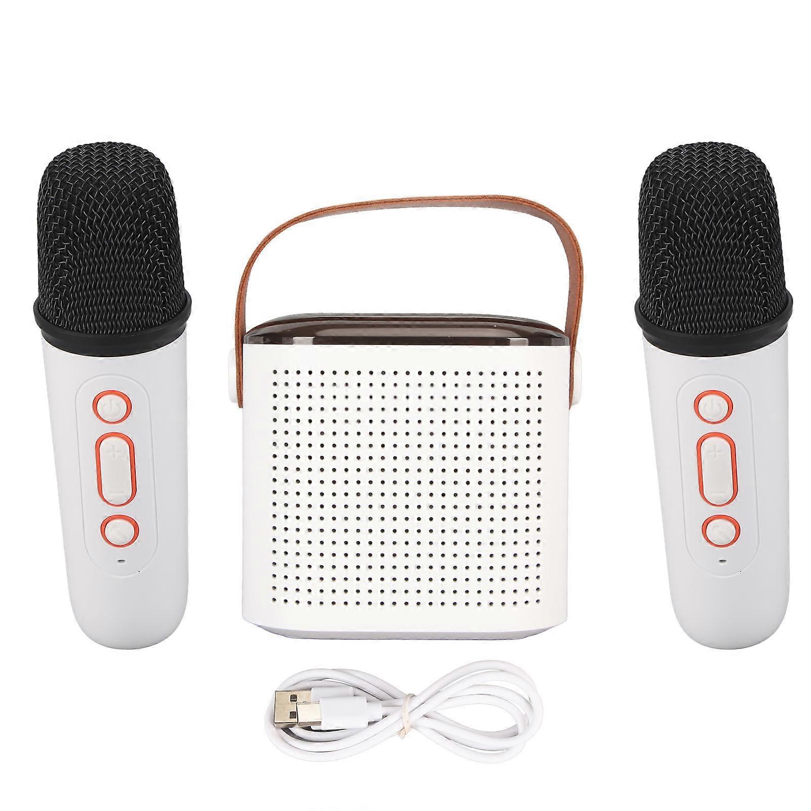 Mini Karaoké Machine Stéréo Portable RGB Lumière Bluetooth Haut-Parleur avec 2 Microphone Sans Fil pour Home Party Blanc