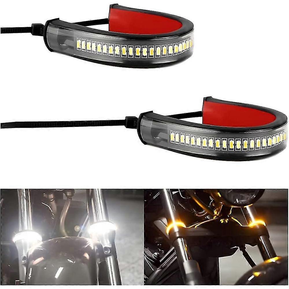 2pcs Motorcycle Led Turn Signal Light, Flexible Switchback Dual-color White & Amber Fork Turn Signal Blinkers For Motorbike JCQ