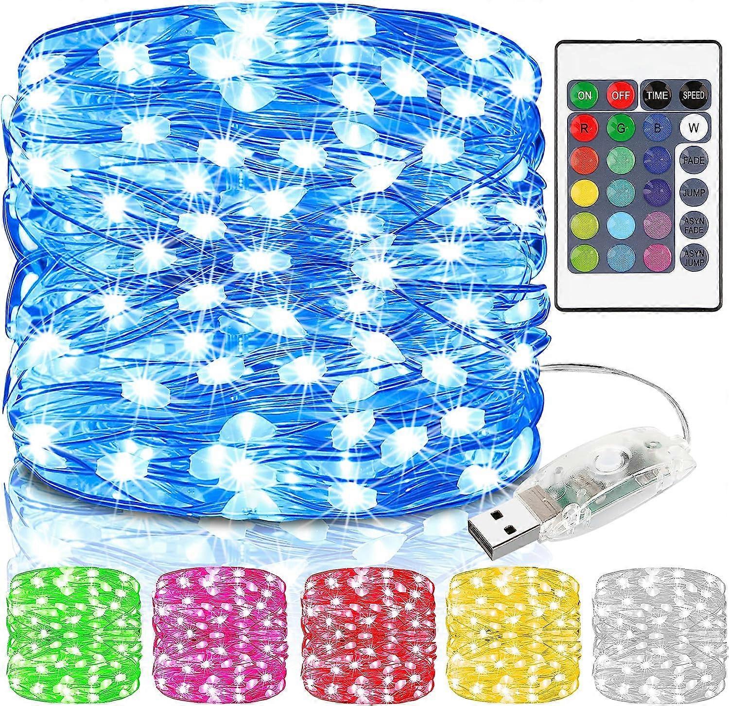 Colorful LED Indoor String Lights 16 Colors 5m 50 Outdoor LED USB Copper Wire String Lights with Remote Control and 4 Modes, IP68 Waterproof Color Cha