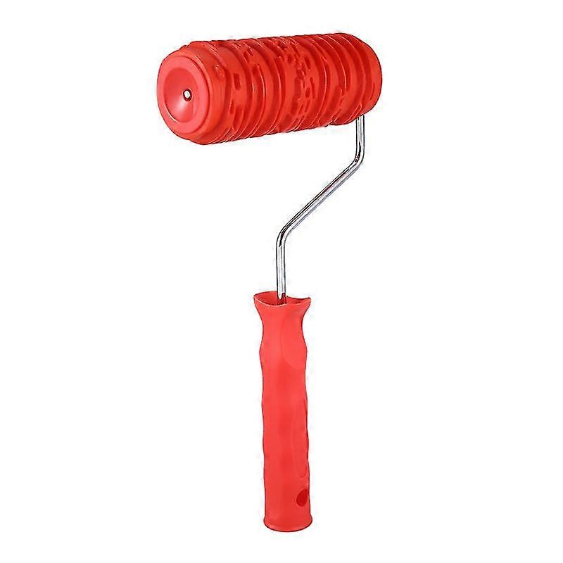 6 Inch Painting Roller With Handle Rubber Wood Pattern Graining Knurling Tool For Red