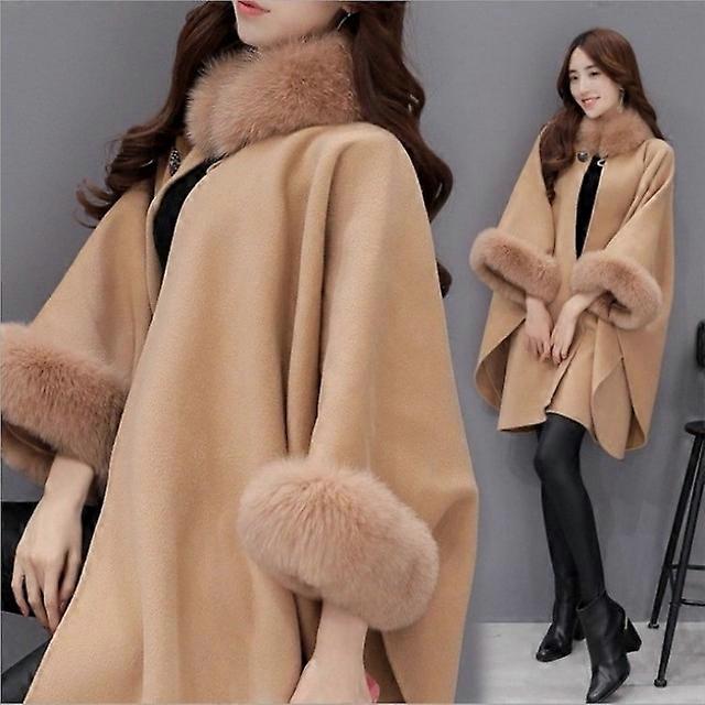 Elegant Round Faux Fur Coat Cape Autumn Winter Big Long Sawl Full Trim Patchwork Woolen Cloak Overcoat Parka 2024 WDC8415