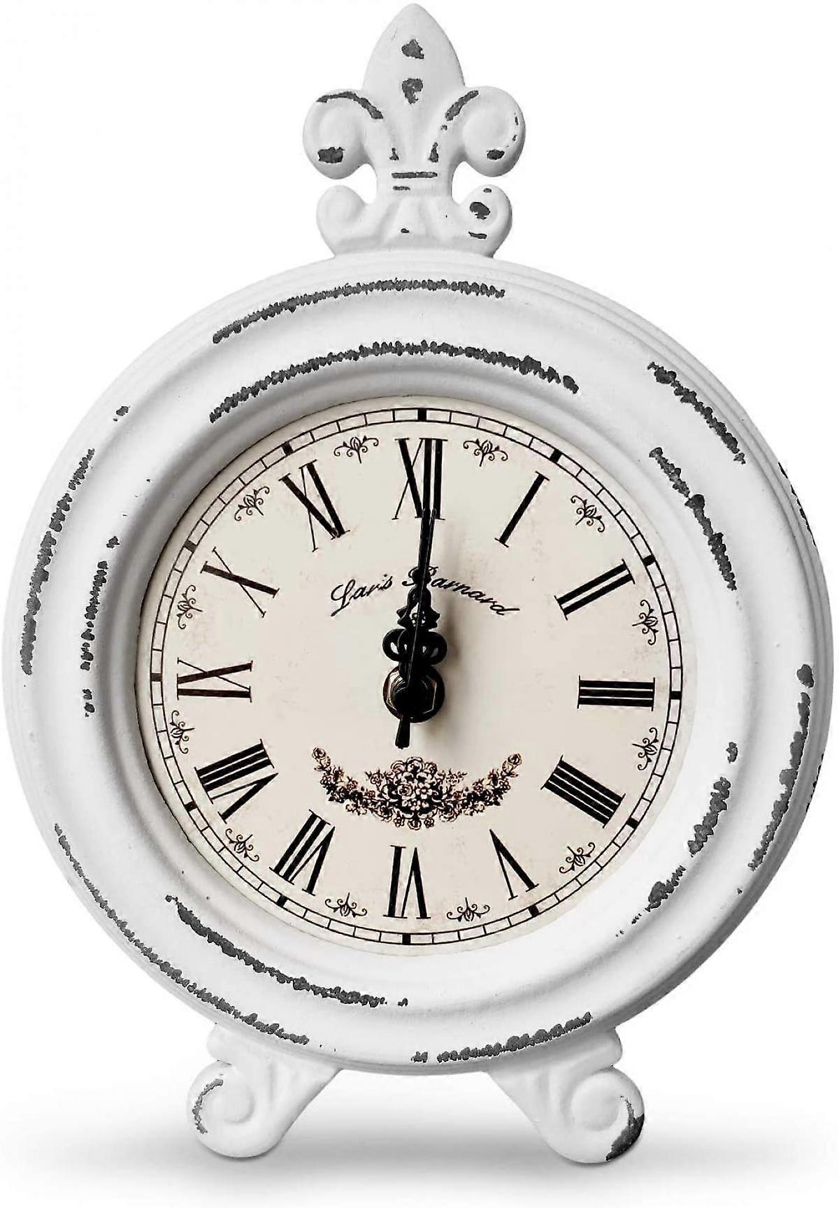 Wekity Vintage Ρολόι Γραφείου | Επιτραπέζιο ρολόι σε βάση | Ρουστίκ ρολόγια Mantel για διακόσμηση καθιστικού (λευκό)