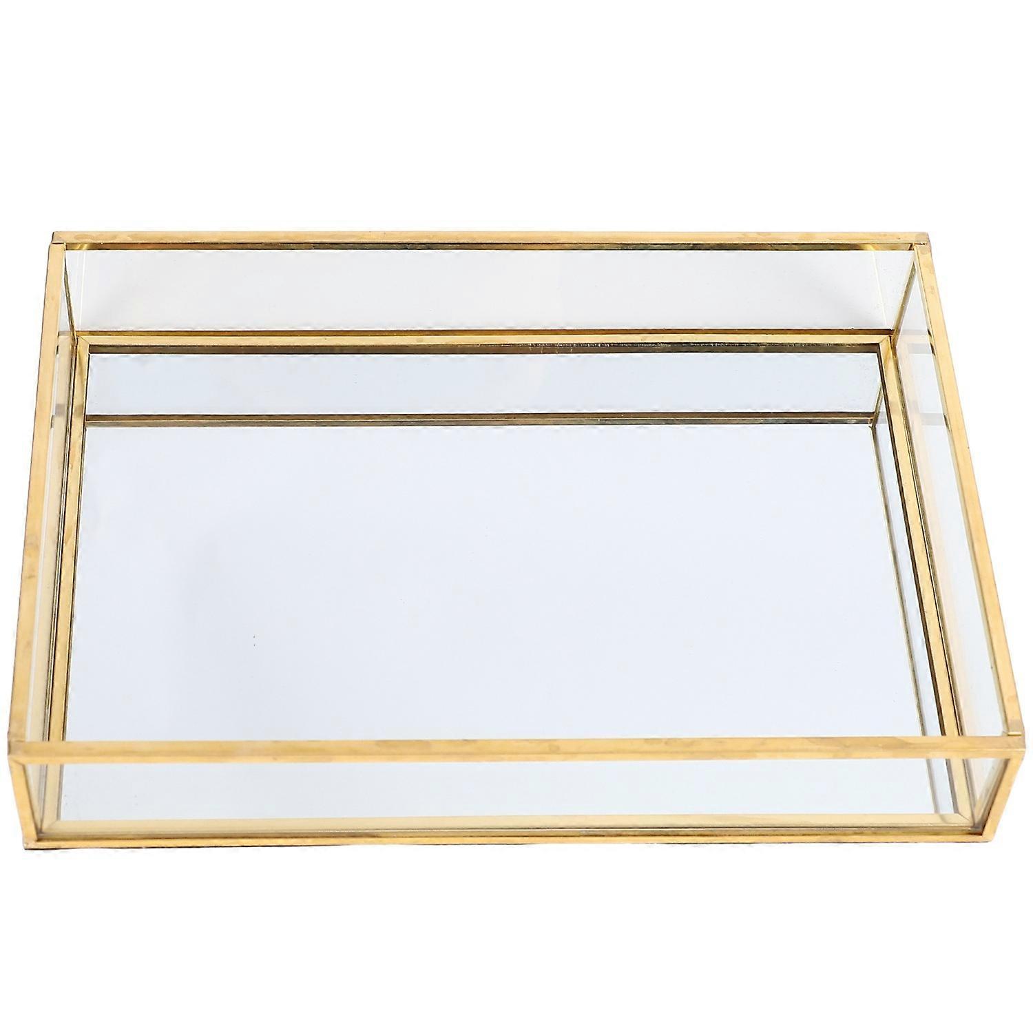 Nordic Retro Tray Gold Rectangle Glass Makeup Organizer Tray Dessert Plate Jewelry Display Home Kit