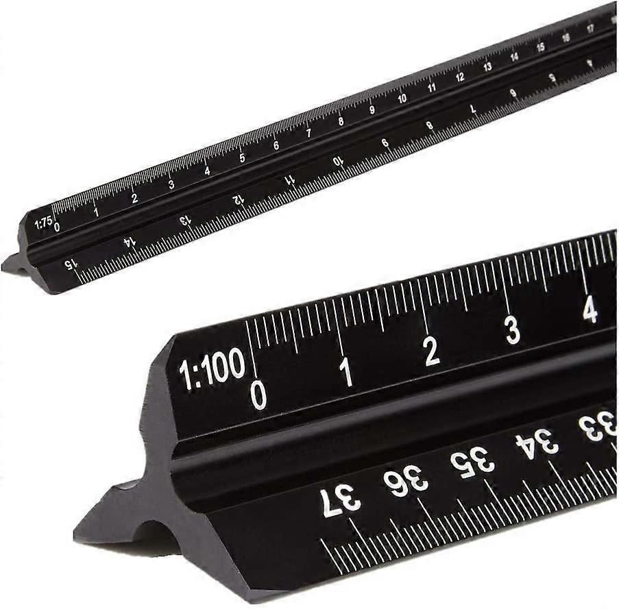 Aluminum Triangular Architect Ruler, Metric 1:20, 1:25, 1:50, 1:75, 1:100, 1:125, Standard 12" Approx, for Architects, Students, Draftsmen and Enginee