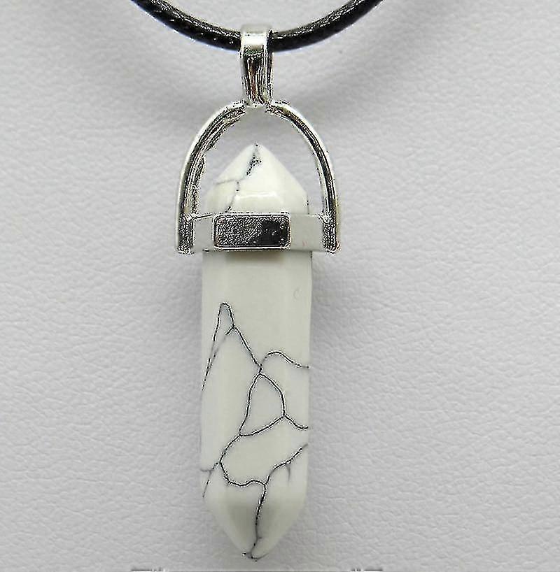 Natural Stone Quartz Crystal Opal Agates Hexagonal Column Pendulum Pendant(white2)