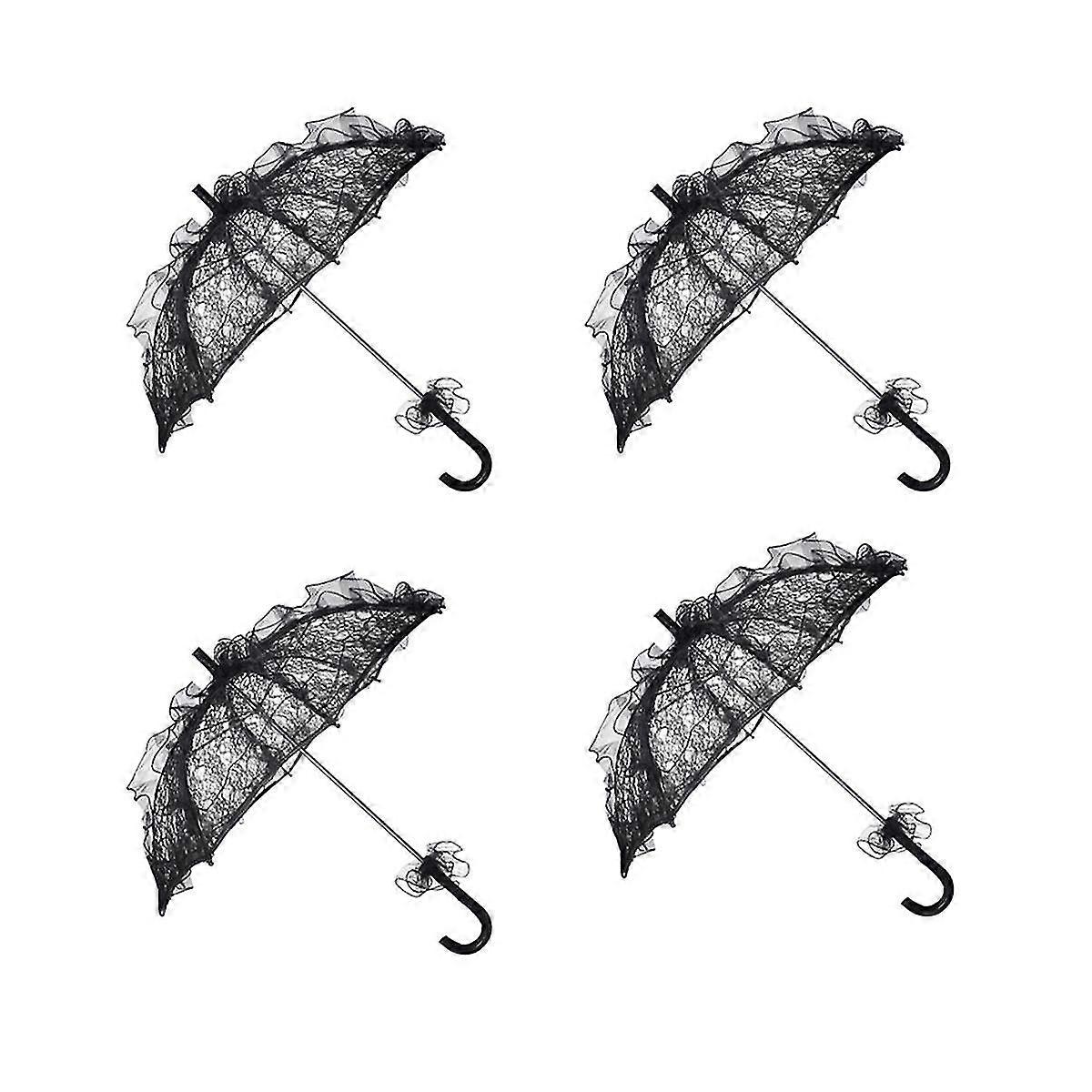 4PCS Craft Lace Decorative Umbrella, Photography Scene Prop Umbrella for Party Vintage Parasol Umbrella Black