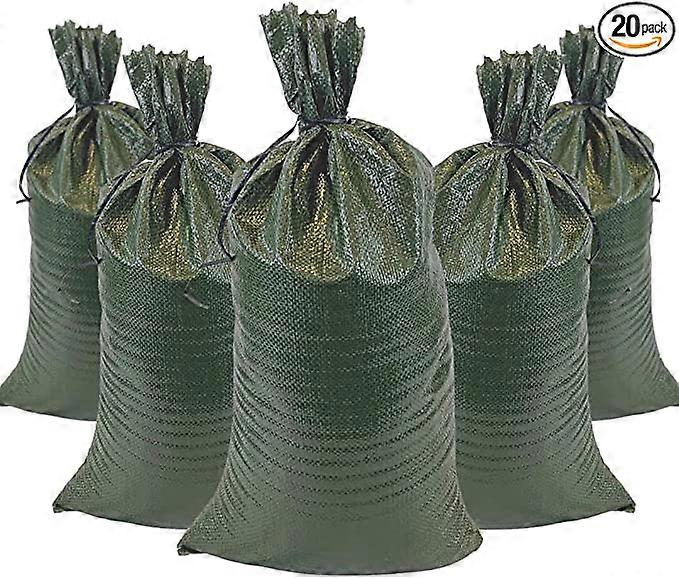 أكياس رمل شديدة التحمل مع سلاسل ربط أكياس رمل بولي بروبيلين منسوجة فارغة مع 1600 ساعة من الحماية من الأشعة فوق البنفسجية ، 50x80 سم ، أخضر ، عبوة من 20