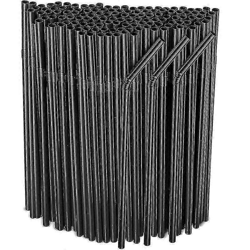 200pcs Flexible Bendy Black Drinking Straws Plastic Disposable Straws
