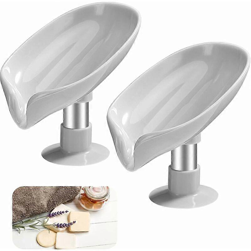Suction Cup Soap Dish 2 Pcs Gray Leaf Shaped Soap Dish Plastic Sponge Soap