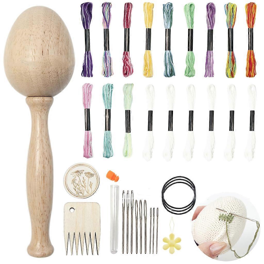 Wood Darning Egg Thread Needle Kits Patching Sewing Tool Needlework Craft Supplies for Socks, Clothes, Sweaters