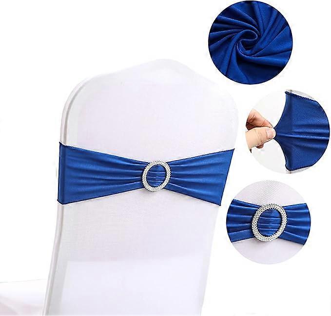 Pack of 8 Stretch Chair Sashes for Wedding, Elastic Lycra Chair Bands with Buckle Slider, Chair Bows for Party, Without White Chair Covers (Royal Blu