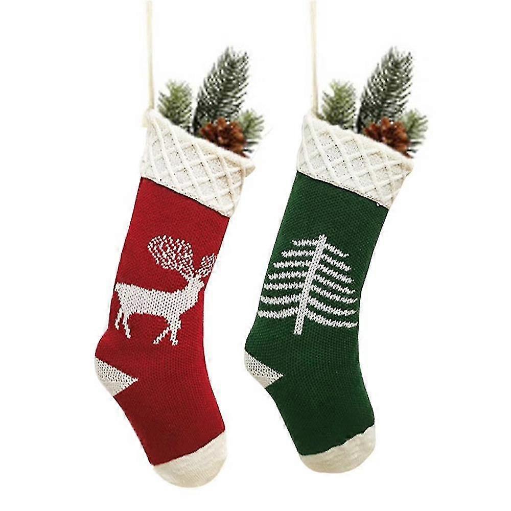 Julstrumpor, 2-pack Handstickade julfigurer för familjedekorationer under högtiderna