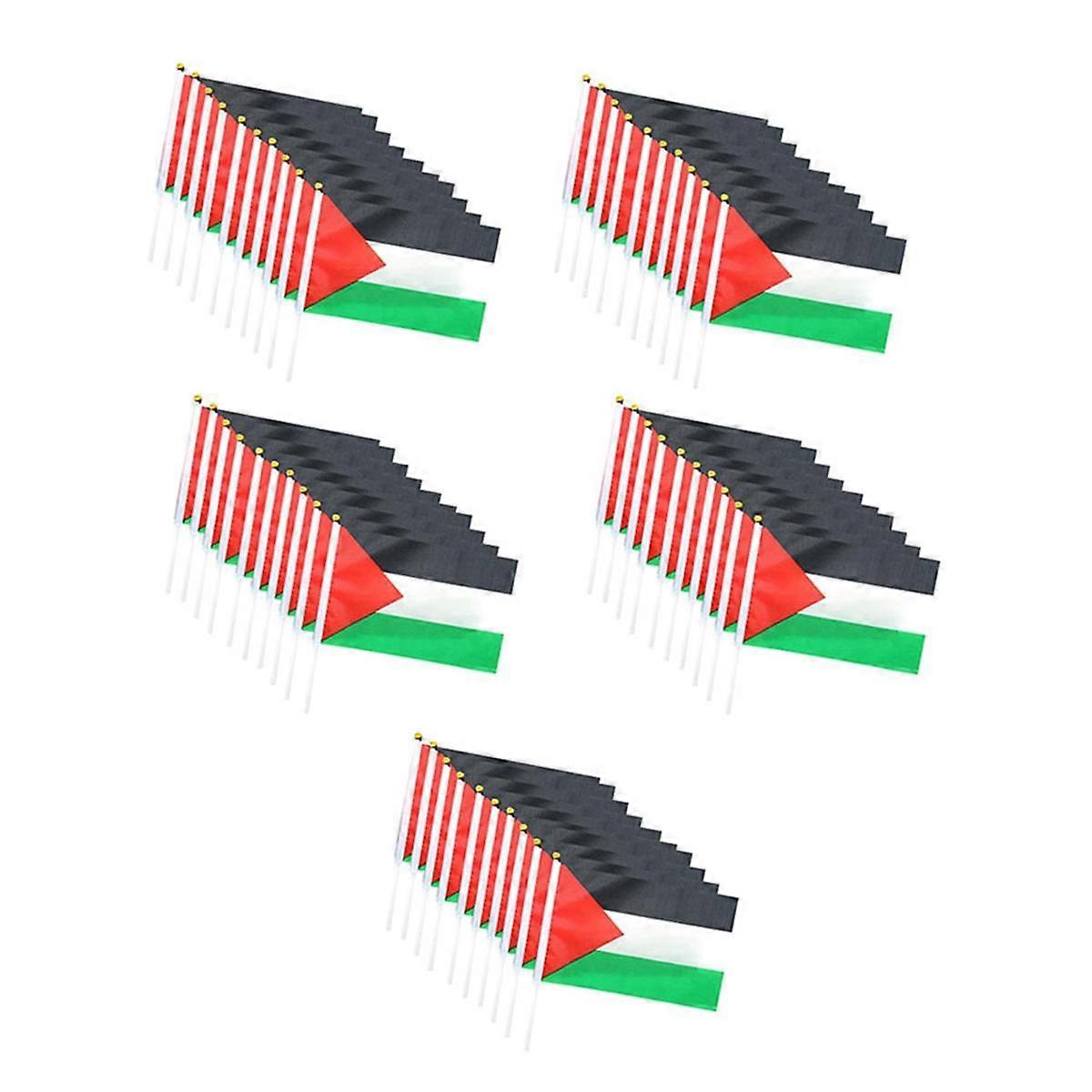 50Pcs Palestine Flag Small with Pole, 14X21cm Palestine Hand Waving Flag - Double Sided Fine Handhe