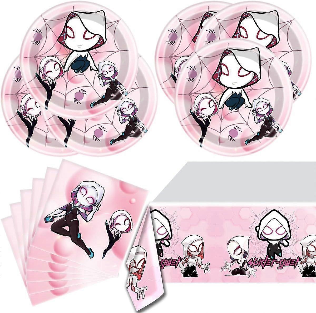 Heyone 41pcs Spider Girl Party Zubehör, 20 Teller + 20 Papiertuch + 1 Tischdecken, Spider Girl Geburtstagsfeier Dekorationen