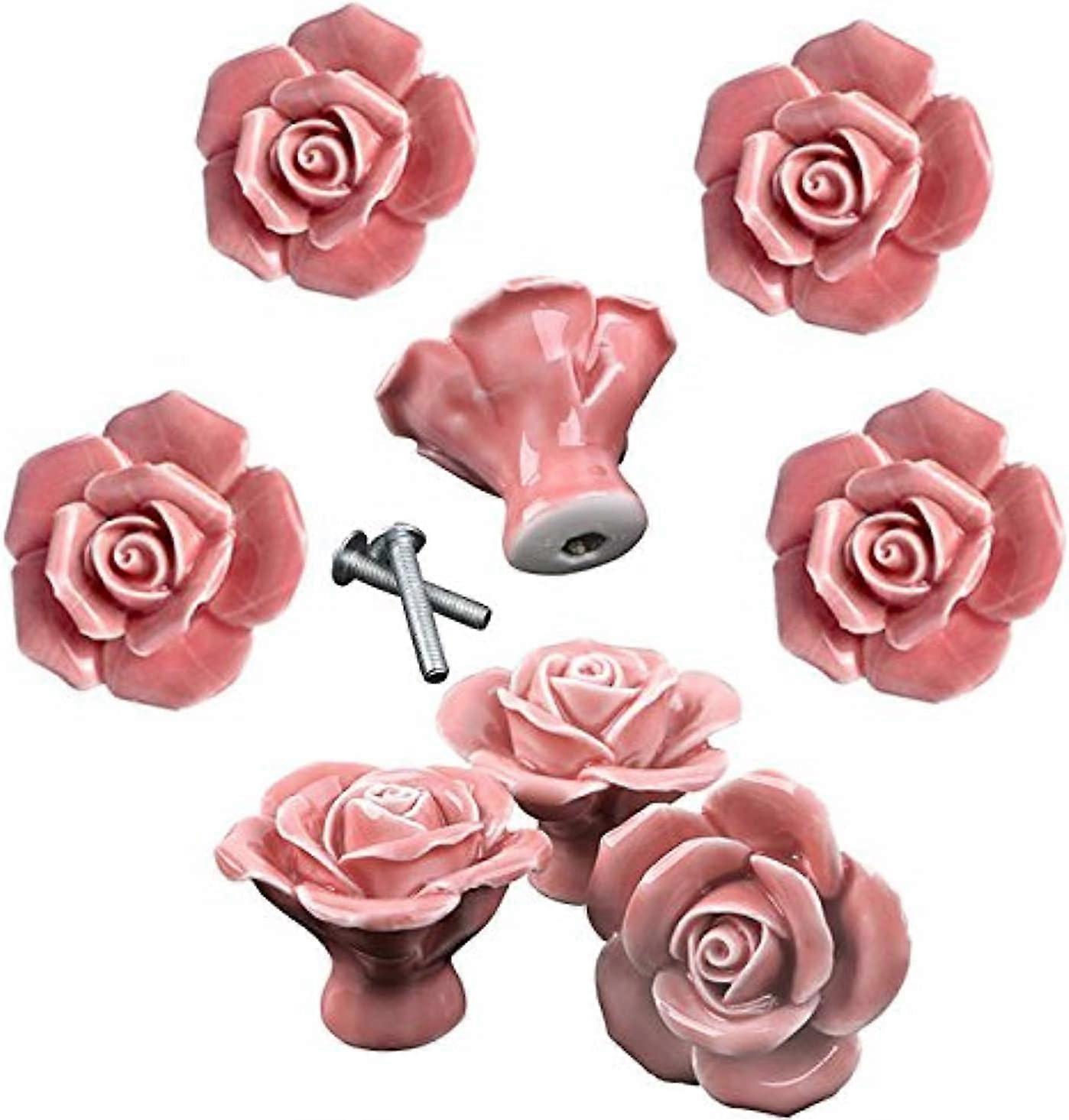 4Pcs Elegant Pink Rose Pulls Flower Ceramic Cabinet Knobs Cupboard Drawer Pull Handles