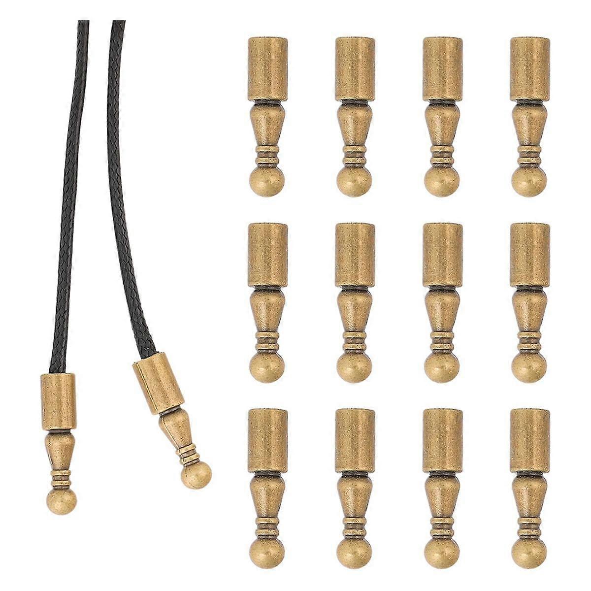 12Pcs Bolo Tie Tips Replacement End Caps Long Alloy Cord Ends Smooth for Clothes Decoring Chain Bra