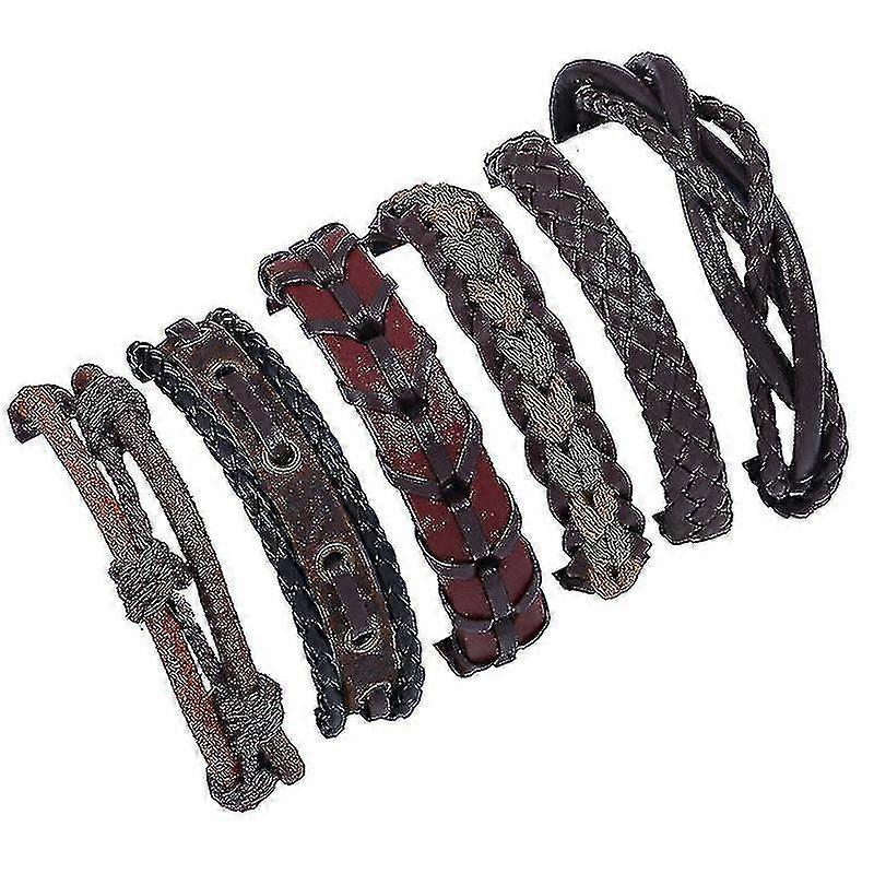 6pcs Braided Leather Bracelet Stackable Cuff Bracelet Adjustable Bracelet