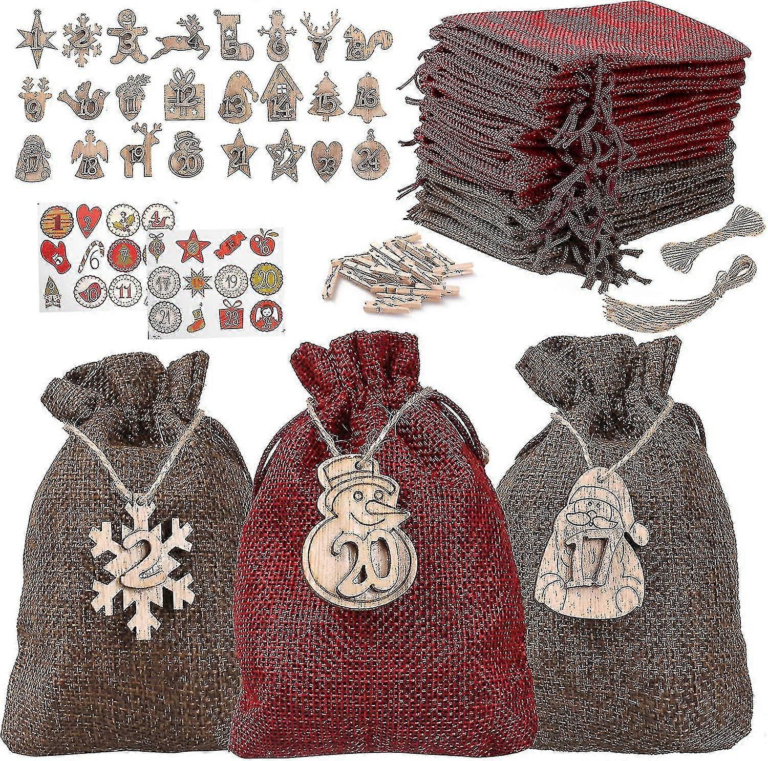 Christmas Advent Calendar, 24pcs Advent Calendar Bags For Filling, Xmas Countdown Cal